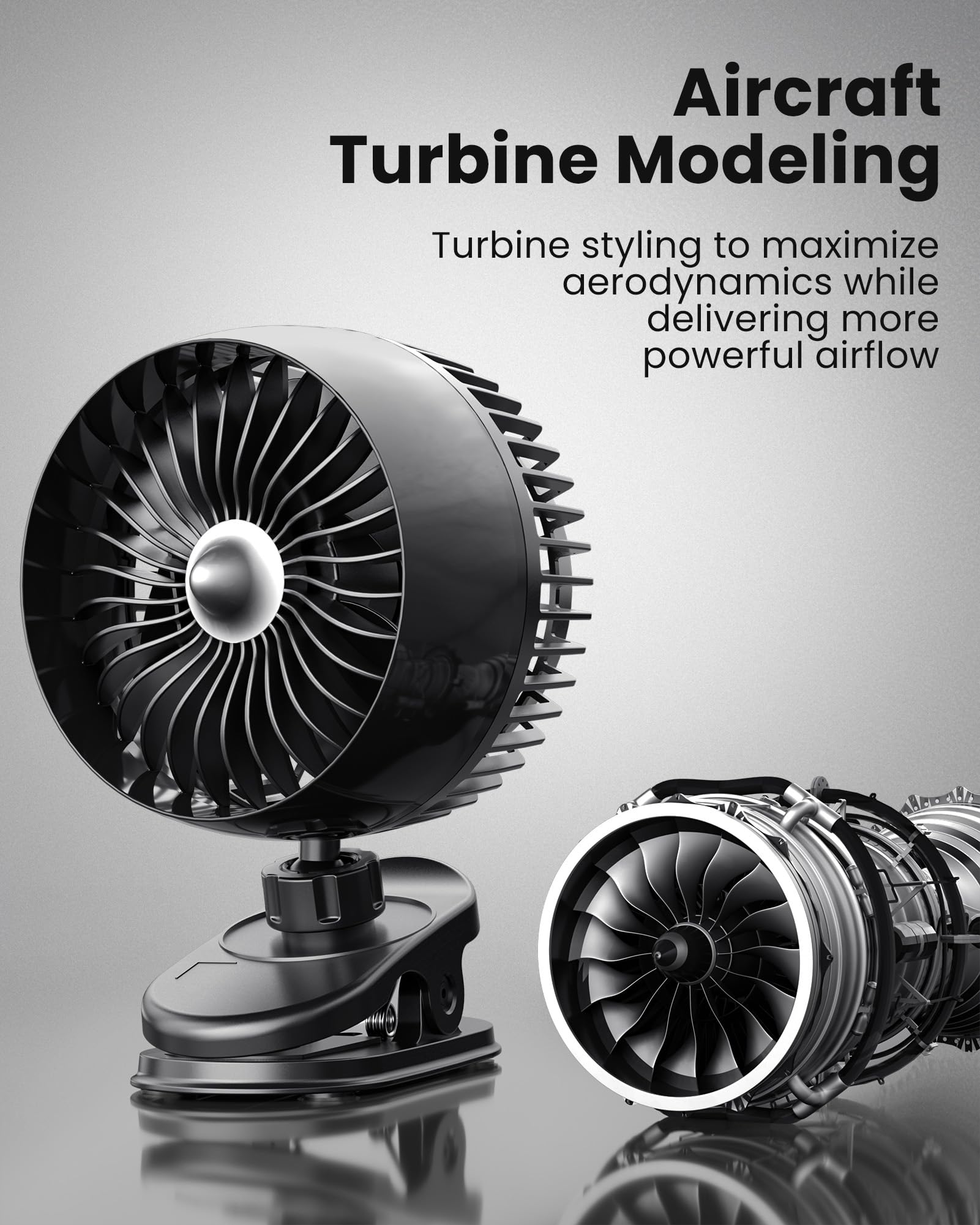 Koonie USB Clip on Fan - Ultra Quiet 3-Speed Small Desk Fan with 360° Adjustable Strong Clamp | USB-C Powered Personal Fan for Home, Office, Desktop (Black) | Perfect for Workstations, Dorm Rooms & Bedside Use