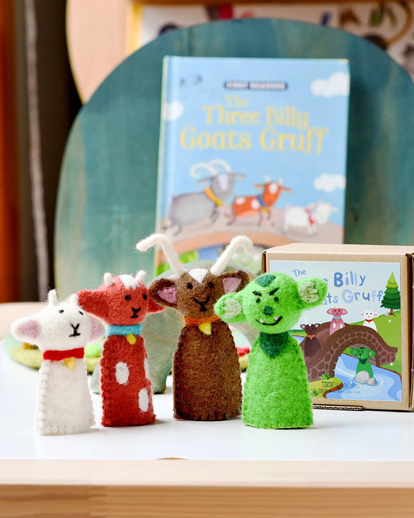 Three Billy Goats Gruff Felt Finger Puppet Set - 3 Piece Storytelling Puppets for Kids | Perfect for Classroom Activities, Story Time & Imaginative Play