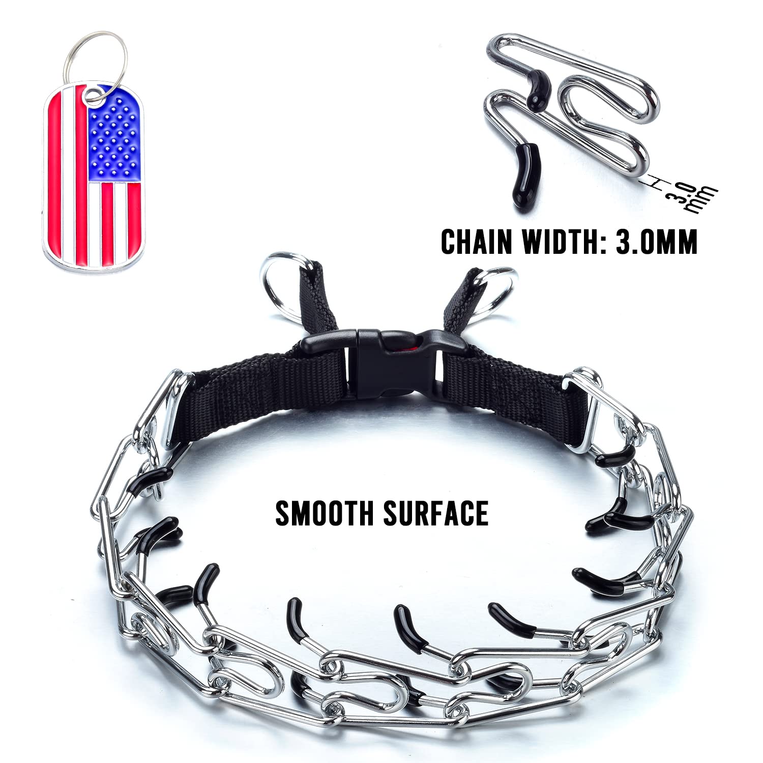 Adjustable Chain Dog Collar with Name Plate for Small, Medium & Large Dogs - Silver Tone (NL) | Durable & Stylish Pet Accessory for Walks, Training & Everyday Use