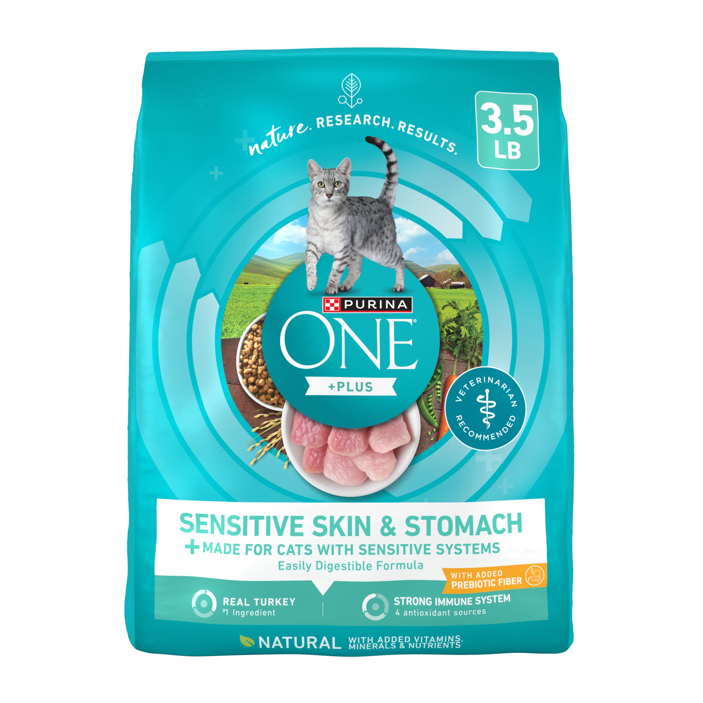 Purina ONE Natural Dry Cat Food for Sensitive Stomach & Skin - Plus Formula, 3.5lb Bag - Ideal for Cats with Digestive Issues & Skin Allergies | Perfect for Indoor & Outdoor Cats