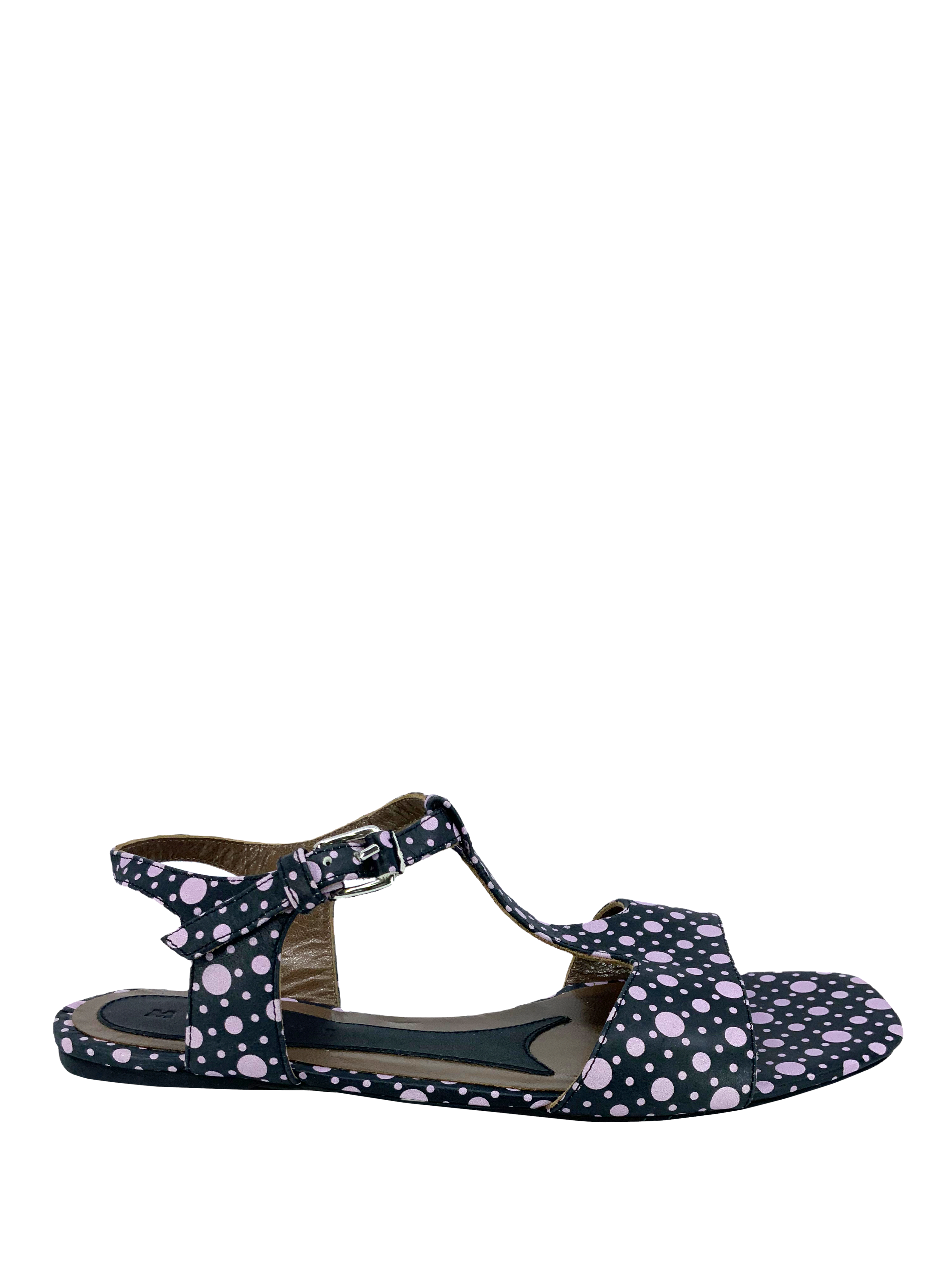 MARNI Women's Polka Dot T-Strap Flat Sandals Size 8.5 | Comfortable Summer Casual Shoes for Beach, Vacation & Daily Wear