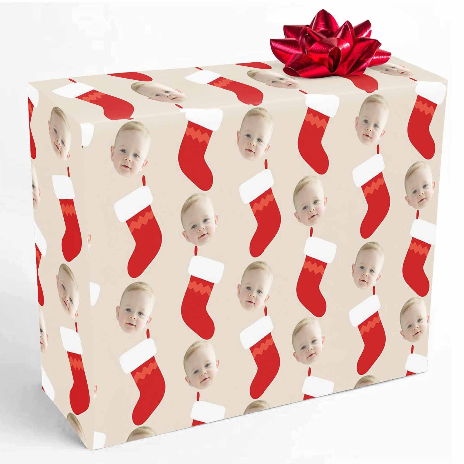 Custom Photo Face Wrapping Paper Roll - Personalized Christmas Stocking Gift Wrap for Women, Men, Kids (58x23 Inches, 5 Rolls) | Perfect for Birthday Presents, Holiday Gifts & Special Occasions
