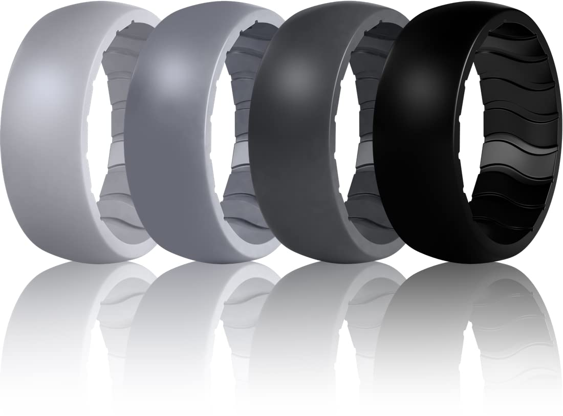 Dookeh Breathable Men's Silicone Wedding Rings - Comfortable Rubber Ring Bands for Active Men (Black, Blue, Camo) - Perfect for Workouts, Gym, Swimming & Outdoor Activities