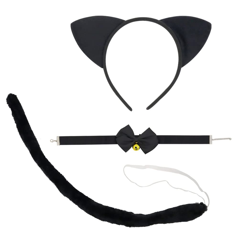 Pandecor 3-Piece Halloween Cat Costume Set with Cat Ear Headband & Tail - Perfect for Halloween Parties, Cosplay & Pet Dress-Up