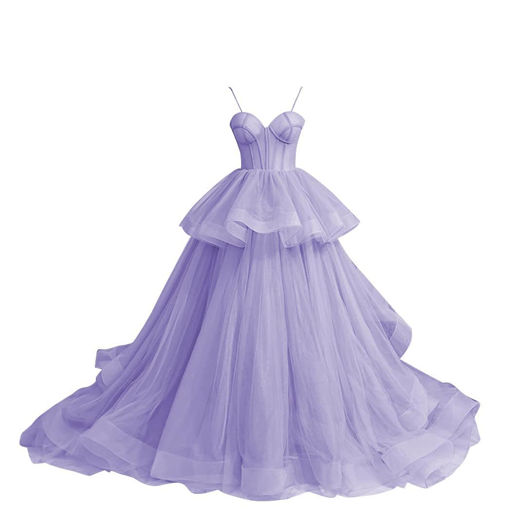 Elegant Puffy Prom Dress for Women - Long Sweetheart Tulle Ball Gown A-Line Spaghetti Strap Evening Princess Dress for Homecoming, Wedding, Quinceañera & Special Occasions