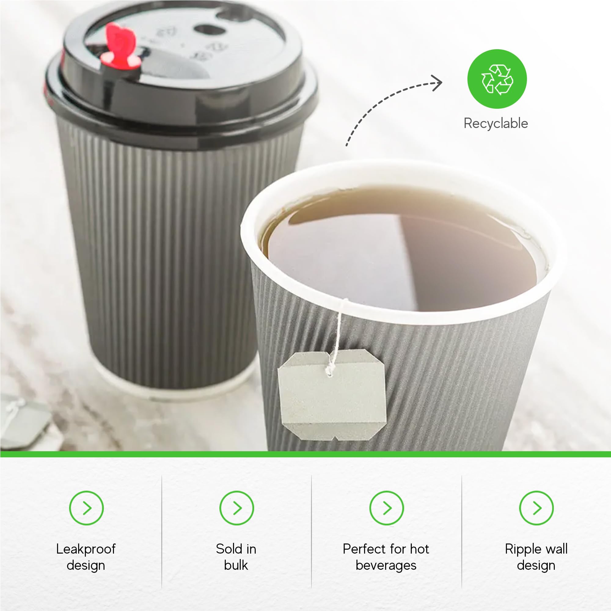 Restaurantware 12 oz Disposable Coffee Cups - 500 Pack Insulated Ripple Wall Hot Cups for Coffee, Tea & More | Rolled Rim Design, Lids Sold Separately | Perfect for Cafes, Offices & Catering Events