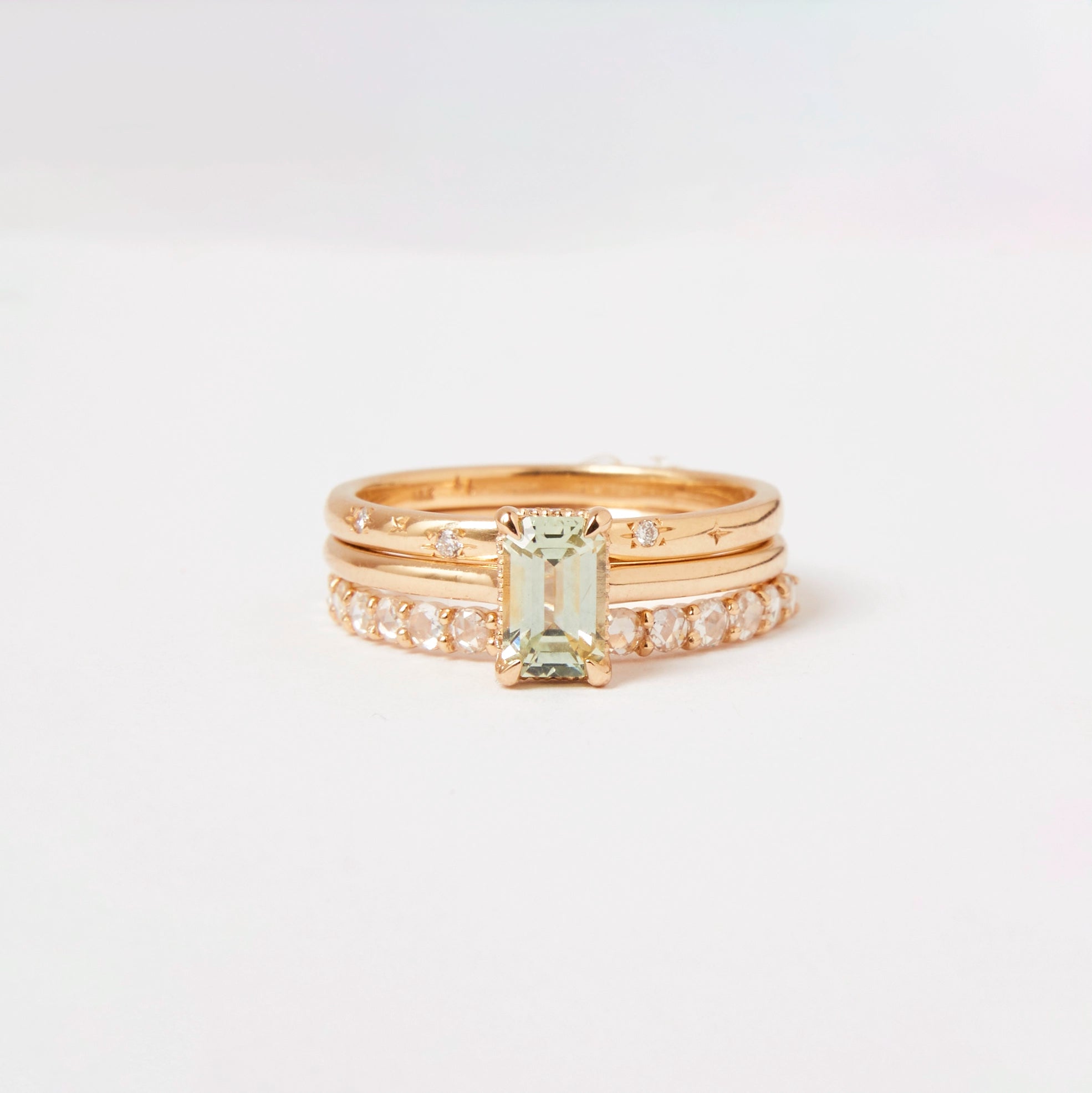 Unique 14K Yellow Gold Ring with Green Baguette Sapphire – Handcrafted One-of-a-Kind Jewelry for Women, Perfect for Weddings, Anniversaries & Special Occasions
