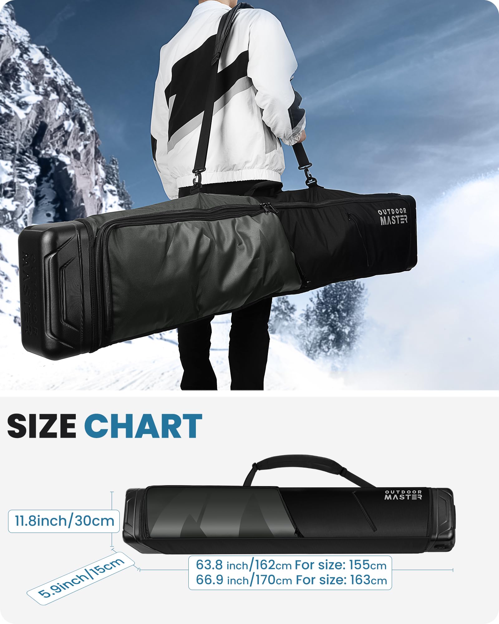 OutdoorMaster ABS Hard Shell Snowboard Travel Bag - Water Resistant Lining & Padded Protection for Snowboards | Perfect for Air Travel & Mountain Resorts
