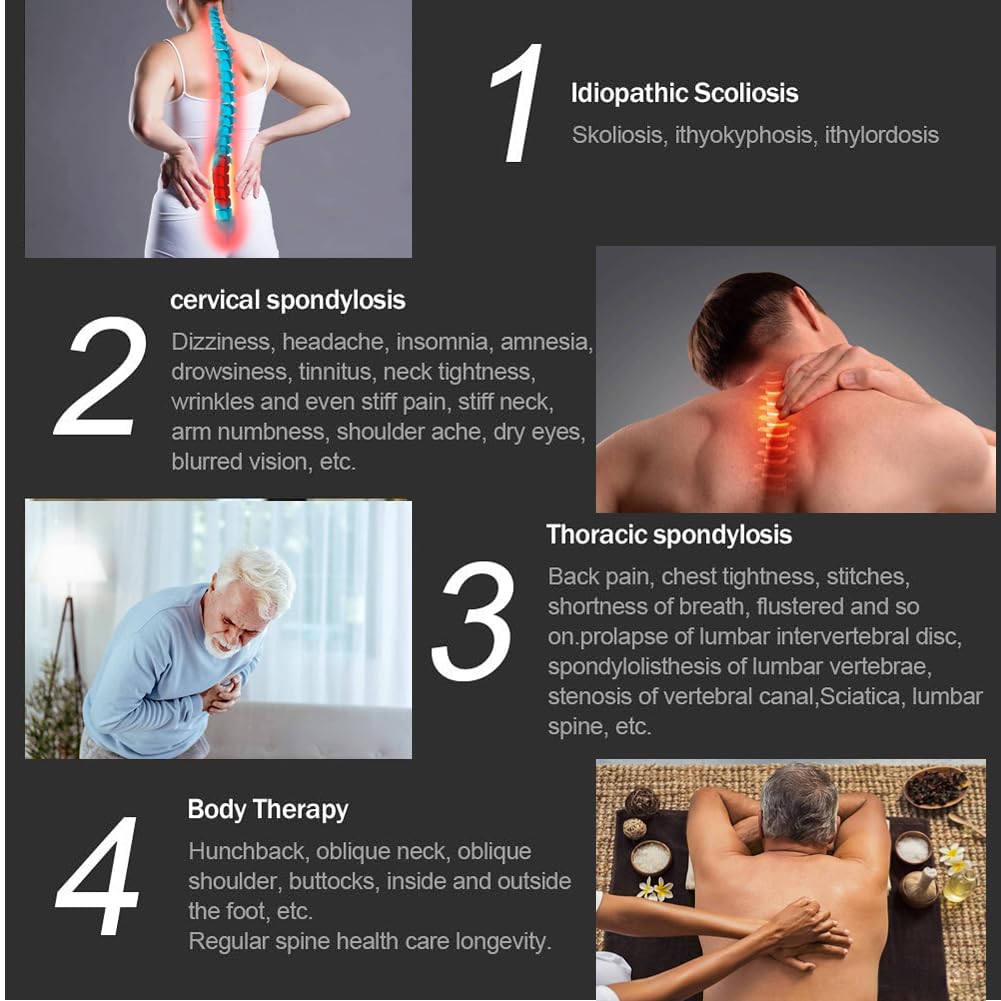 6-Level Spinal Massage Adjusting Tool - Portable Chiropractic Corrector for Thoracic Scoliosis & Vertebrae Alignment - Back Pain Relief & Body Relaxation Kit with 4 Massage Heads (Ideal for Home/Office/Chiropractic Clinic Use)
