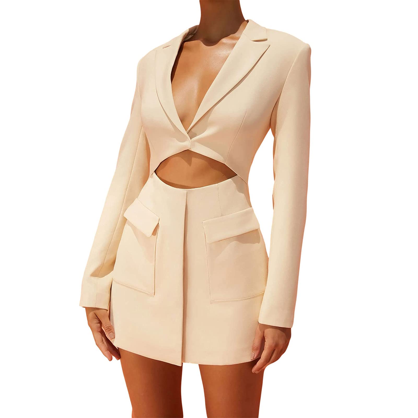 Elegant Women's Blazer Dress - Deep V Neck Long Sleeve Sexy Slip Short Suit Dress for Wedding, Office Work, Date Night & Evening Parties | Formal Business Attire & Cocktail Party Outfit