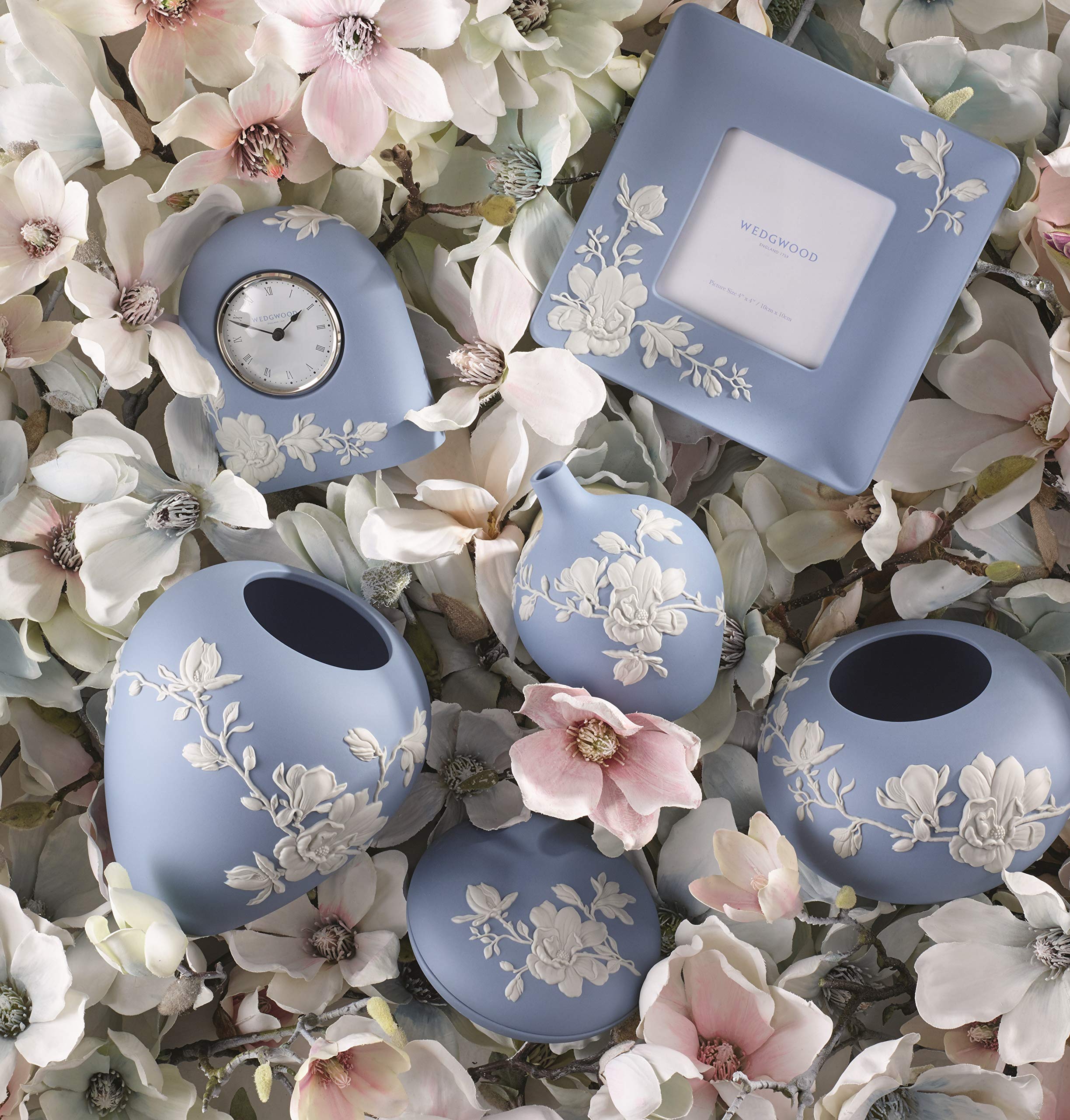 Wedgwood Magnolia Blossom Blue and White Porcelain Rose Bowl - 6 Inch Floral Centerpiece for Wedding, Dining Table Decor, Gift for Bridal Shower & Home Decor