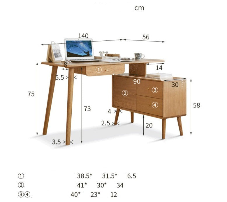 Solid Oak Wood Adjustable Height Office Desk - Extendable Workstation for Home & Business Use