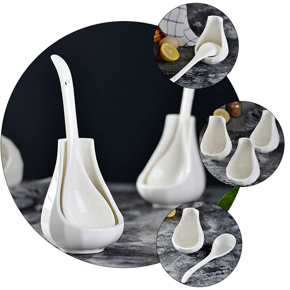 2-Pack Ceramic Spoon Rest Set - Durable Kitchen Utensil Holder for Soup & Cooking Spoons - Stylish Tableware Organizer for Countertop, Dining Table & Kitchen Storage - Perfect for Cooking, Serving & Entertaining