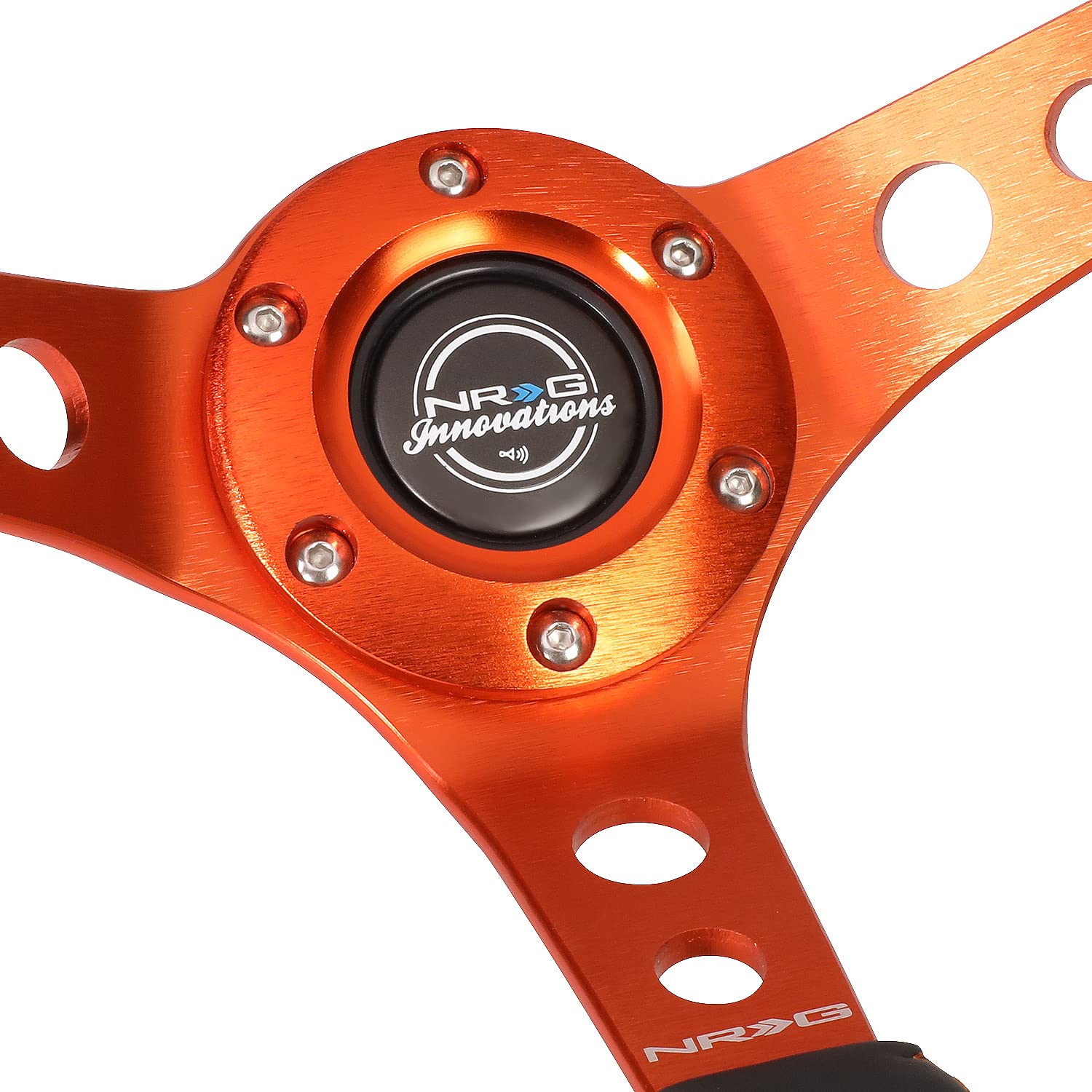 NRG Innovations RST-006OR 3-Spoke Racing Steering Wheel with Cutout Holes - Black Leather & Orange Stitching - 6X70mm Bolt Pattern - Includes Horn Button - Perfect for Drifting, Track Racing & Car Enthusiasts