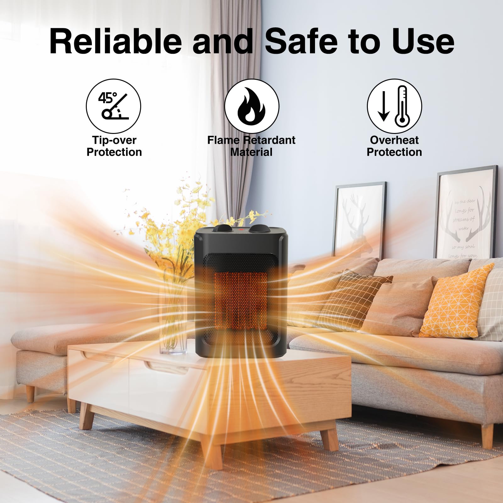 JNDRO 1500W Portable Electric Space Heater with Thermostat - Quiet Ceramic Mini Heater Fan for Room, Office & Desk | Fast Heating up to 200 Sq.Ft | Perfect for Winter, Bedroom, Indoor & Personal Use