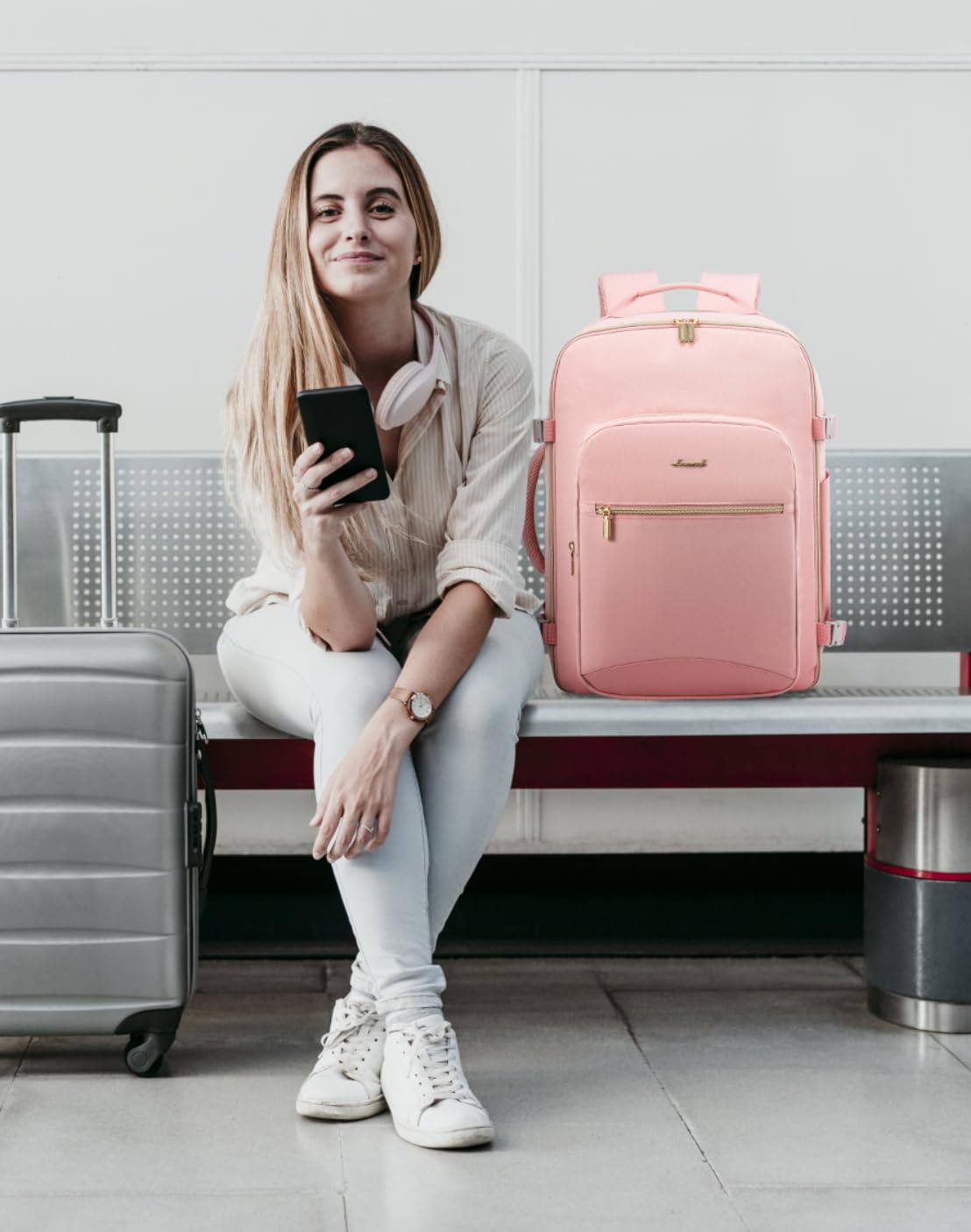 LOVEVOOK 17 Inch Waterproof Travel Backpack for Women - Flight Approved Carry On Backpack with Toiletry Bag, Large Laptop Backpack for Business, Weekender Overnight Bag - Perfect for Air Travel, Commuting & Weekend Getaways (Pink)
