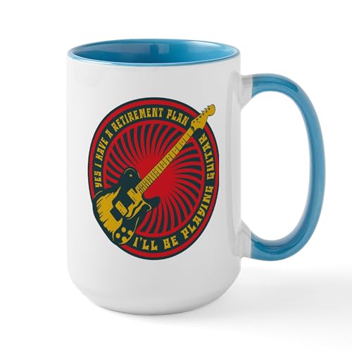White/Blue Inside - Guitar Retirement Plan 15 Oz Ceramic Mug