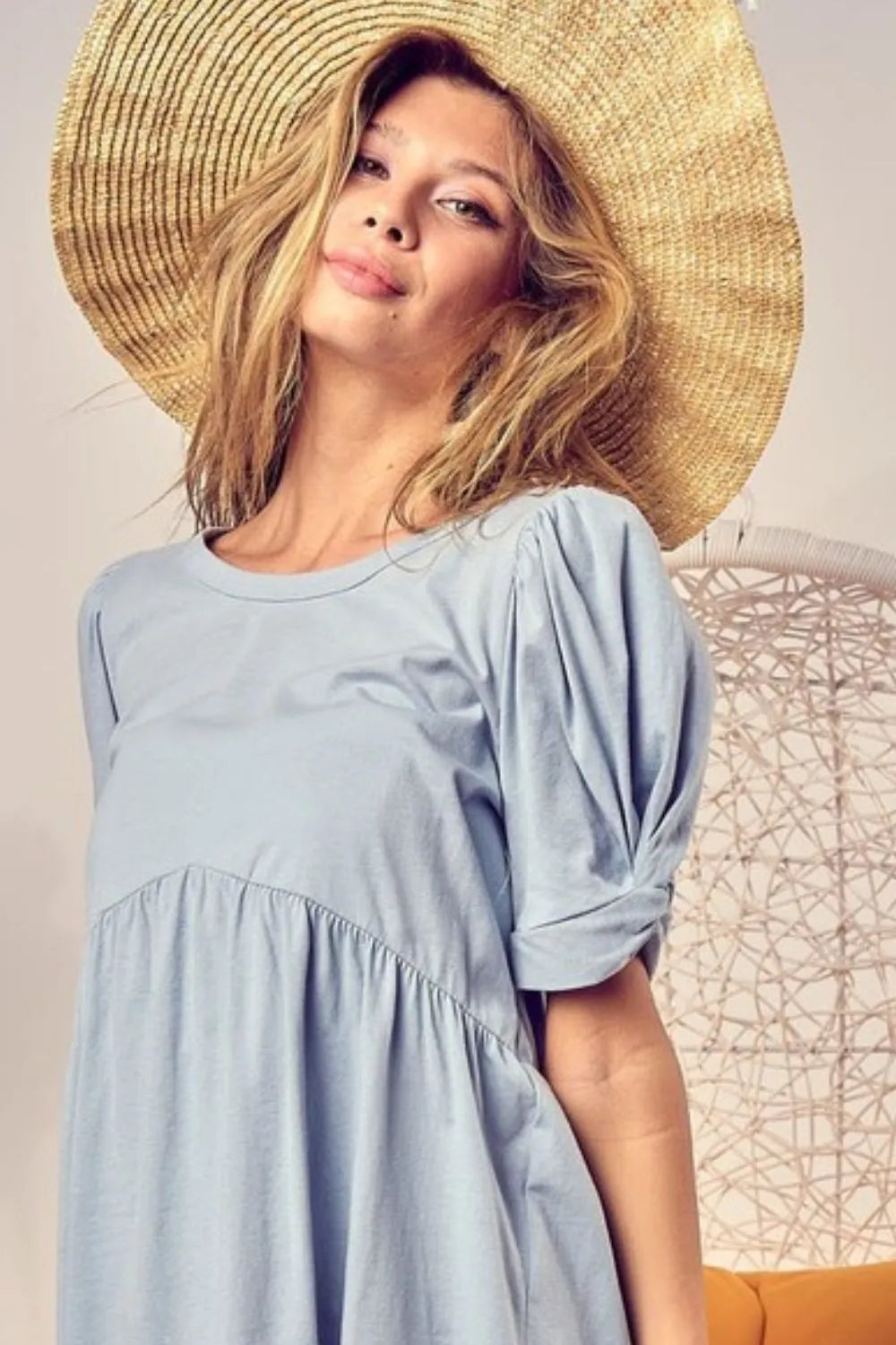 BiBi Cotton Spandex Knit Puff Sleeve Baby Doll Top for Women - Casual & Party Wear, Perfect for Date Nights and Summer Outfits