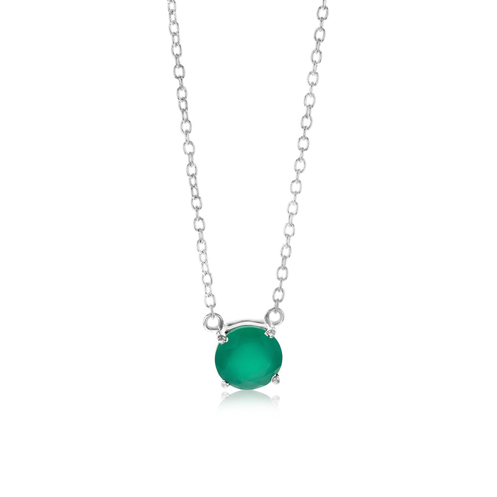 7mm Natural Green Onyx Sterling Silver Pendant Necklace for Women - Elegant Jewelry Gift for Birthday, Anniversary & Special Occasions