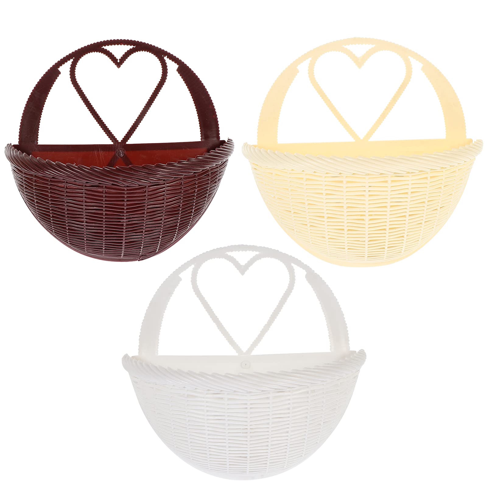 YARDWE 3-Pack Woven Hanging Planters - Plastic Rattan Wall Mounted Flower Pots, Round Plant Baskets for Indoor Outdoor Garden, Balcony, Patio Decor - Perfect for Herbs, Succulents, Flowers & Home Greenery