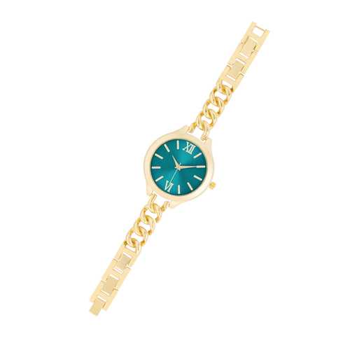 Elegant Gold Link Watch with Turquoise Dial - Stylish Women's Jewelry Watch for Everyday Wear & Special Occasions