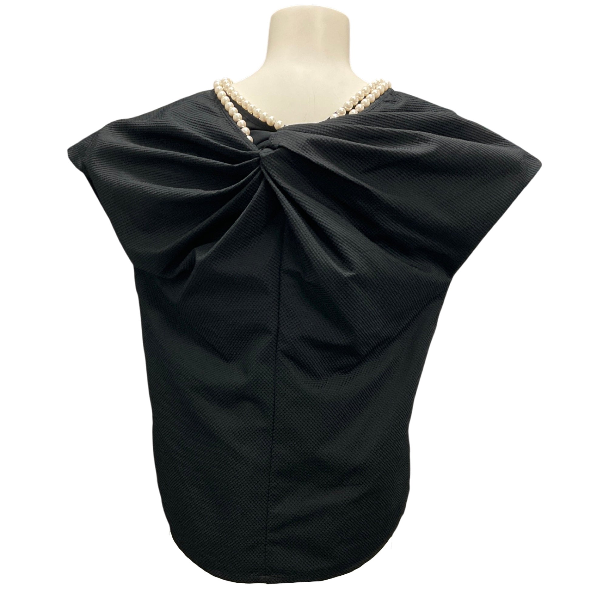 Junya Watanabe Black Pearl Embellished Textured Pique Blouse for Women | Elegant Embellished Top for Party & Evening Wear | Fashionable Pearl Detail Shirt for Special Occasions