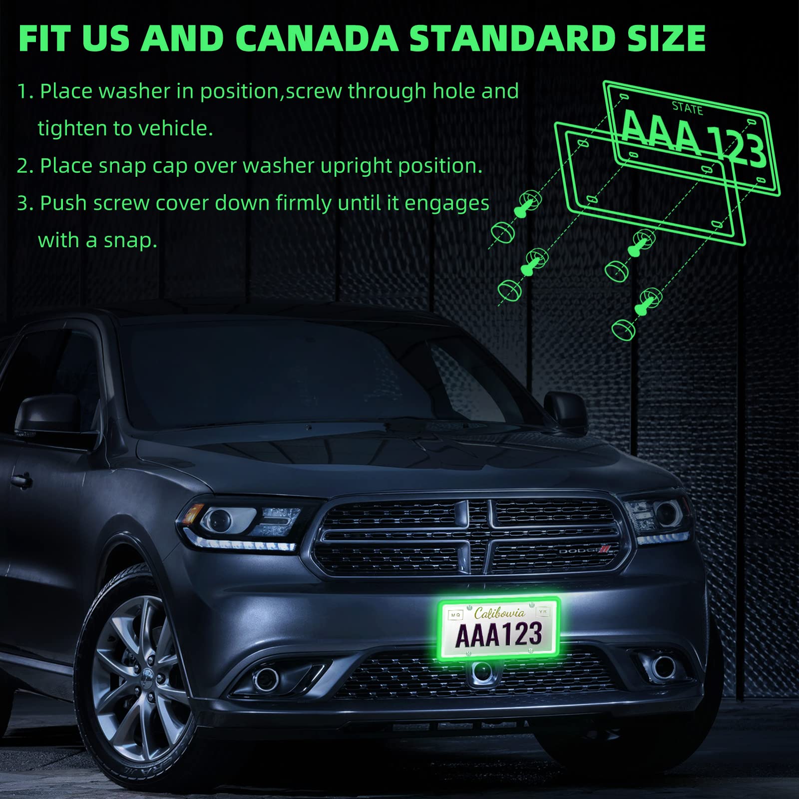 2 Pack Silicone License Plate Frame - Front & Back Rustproof Cover Holder for US/CA Cars - Anti-Rattle, Weatherproof - Includes 2 Bonus Water Coasters (White/Grow) - Perfect for Car Enthusiasts & Outdoor Protection