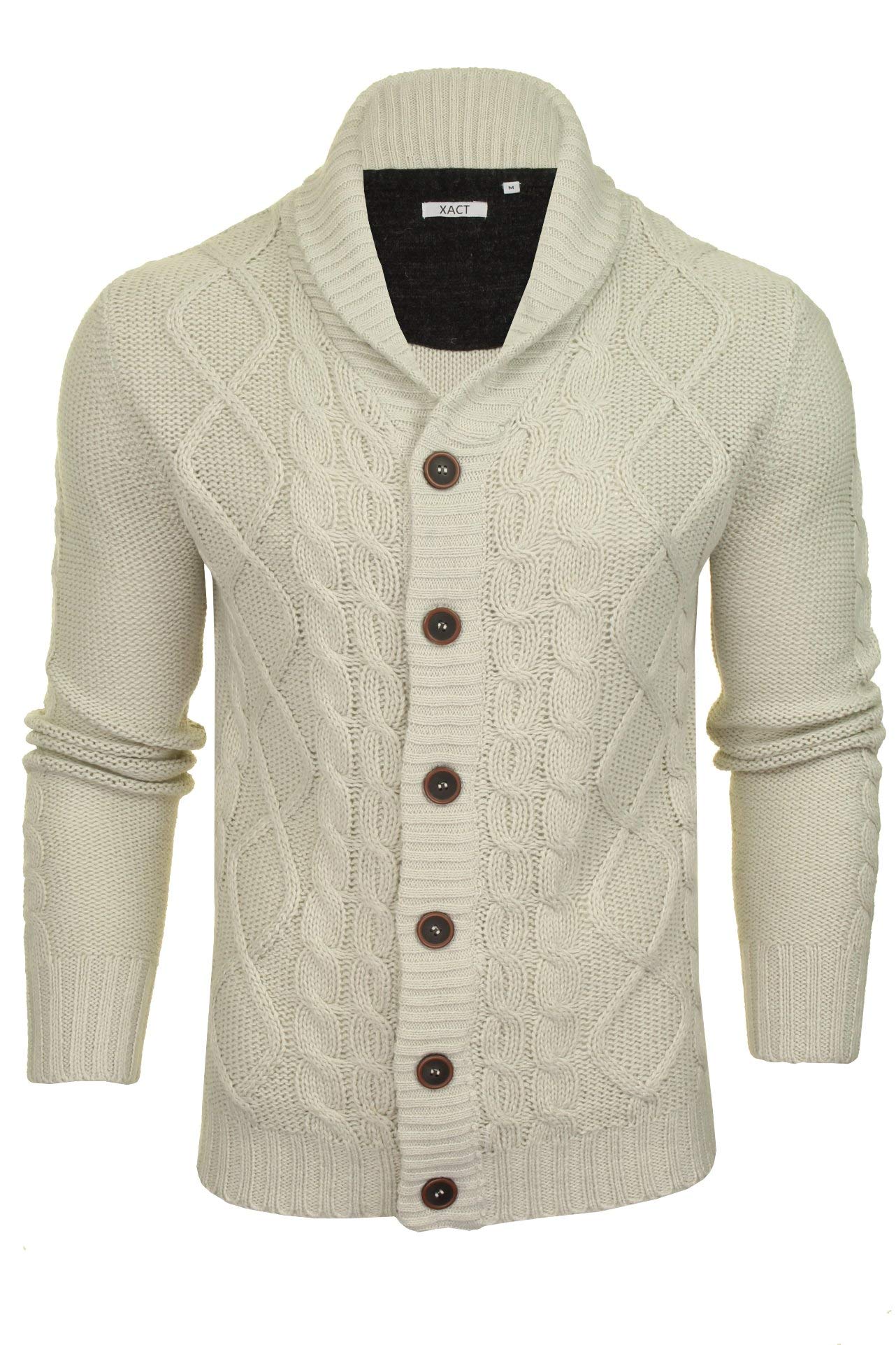 Xact Men's Shawl Neck Cable Knit Cardigan Sweater - Warm Winter Pullover for Casual Outfits & Office Wear