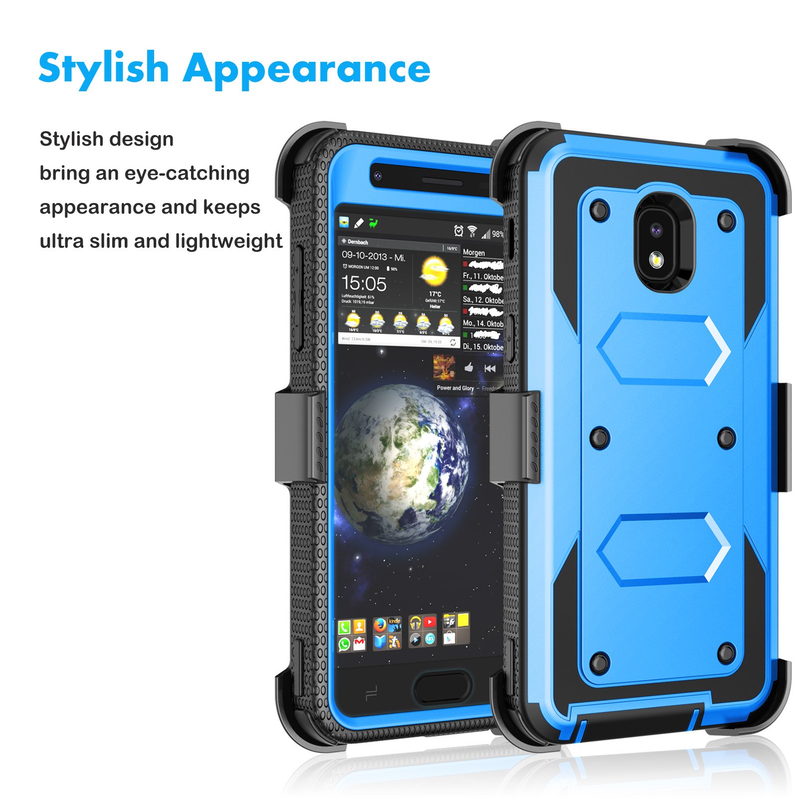 Njjex Galaxy J3 Orbit Case - Compatible with Samsung J3 2018/J3 Eclipse 2/J3 Achieve/Express Prime 3/Amp Prime 3/J3 Prime 2/J3 Emerge/J3 V 3rd Gen/J3 Aura/J3 Star - Protective Holster Swivel Belt Clip Phone Cover (Blue) - Perfect for Work, Outdoor & Active Lifestyle
