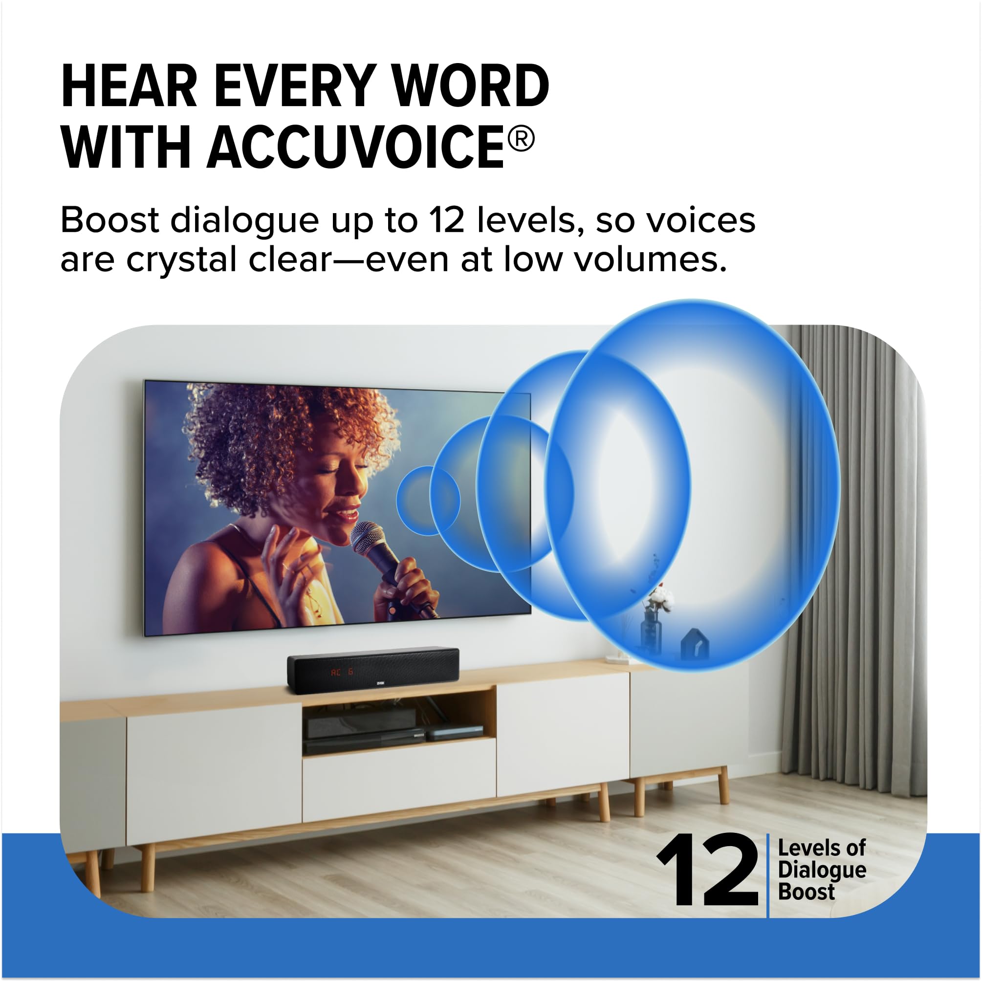 ZVOX AV157 Dialogue Clarifying Sound Bar with AccuVoice Technology - 12 Levels of Voice Boost for Clear TV Audio, 17