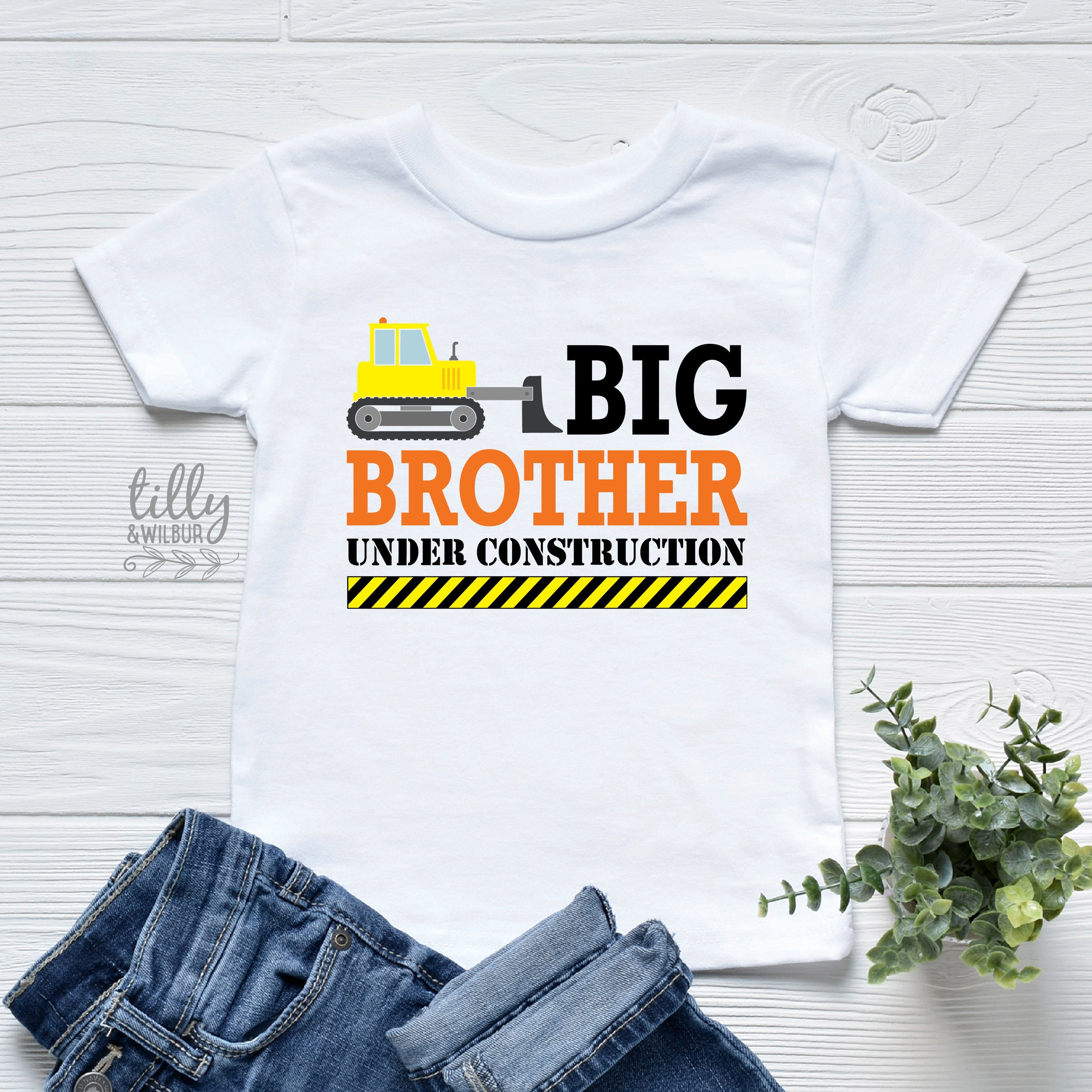Big Brother Under Construction Funny Baby T-Shirt - Cute Newborn & Infant Outfit for Siblings & Family Photos
