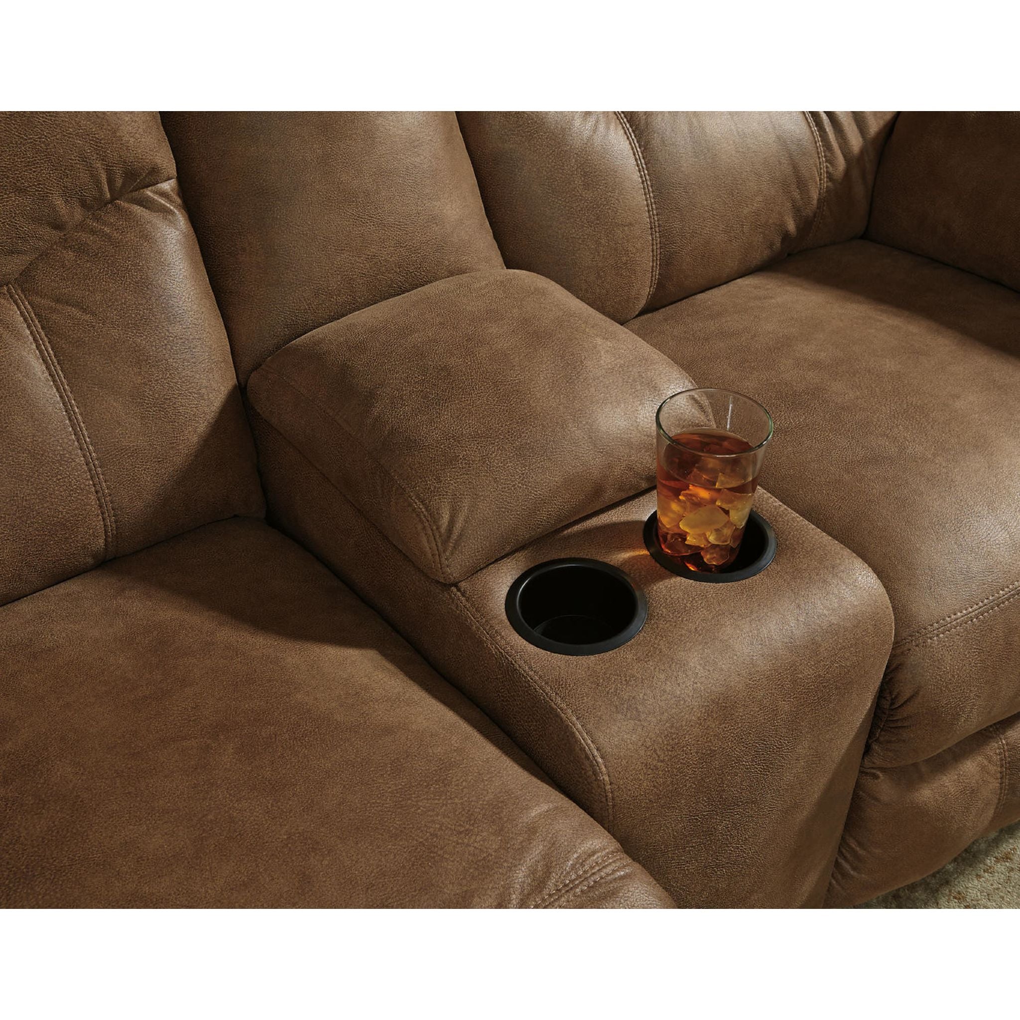 Boxberg Reclining Loveseat with Console - Modern Faux Leather Sofa Bed with Cup Holders and USB Charging Ports - Perfect for Living Room, Home Theater, and Small Spaces