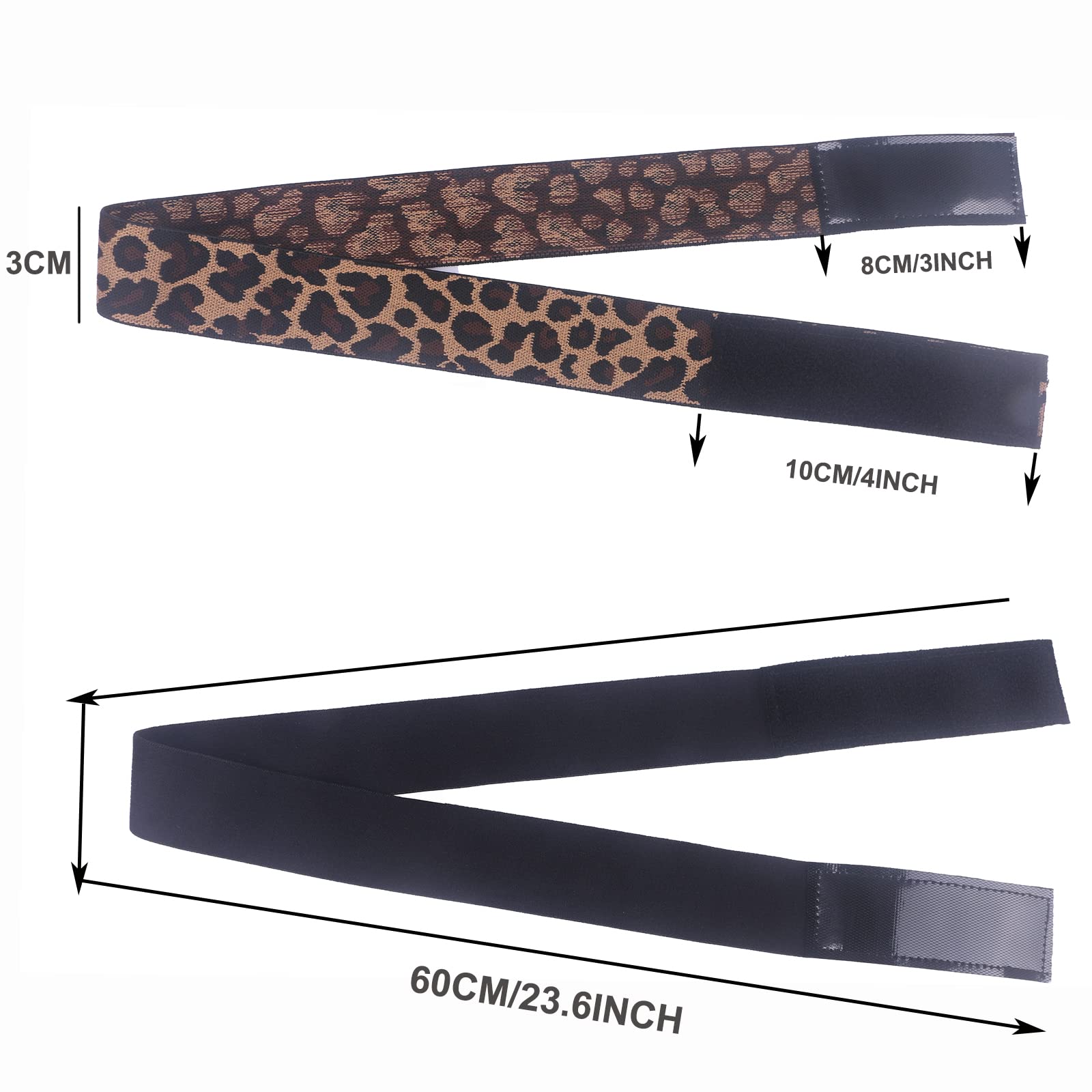4PCS Adjustable Elastic Wig Bands for Lace Front Wigs - Black & Leopard Edge Laying Bands for Secure Fit | Perfect for Cosplay, Daily Wear & Lace Wig Styling