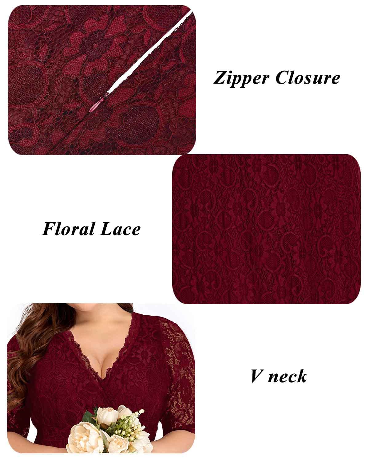 Plus Size Women's Lace Wrap V-Neck Knee Length Dress for Wedding Guest, Cocktail Party & Semi-Formal Occasions | Elegant & Comfortable for Bridal Shower, Evening Events & Special Occasions