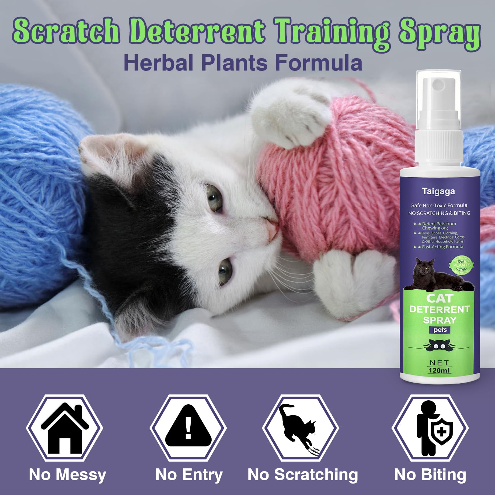 Natural Cat Deterrent Spray - Safe Pet Repellent for Furniture Protection | Stop Scratching & Chewing | Indoor & Outdoor Use for Sofas, Carpets & Plants