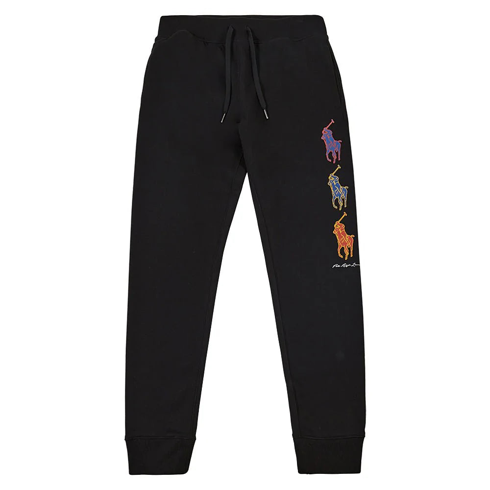 Big Pony Fleece Pants for Men - Soft & Warm Winter Lounge Pants, Black - Perfect for Home, Gym, and Casual Wear