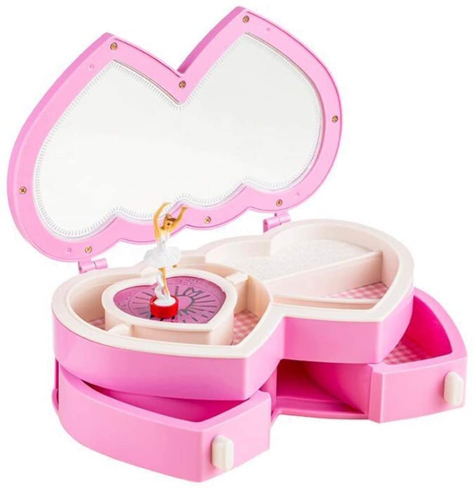 Elegant Pink Heart-Shaped Music Jewelry Box with Rotating Ballerina - Perfect Gift for Little Girls, Women & Jewelry Storage - Romantic Birthday, Valentine's Day & Wedding Present