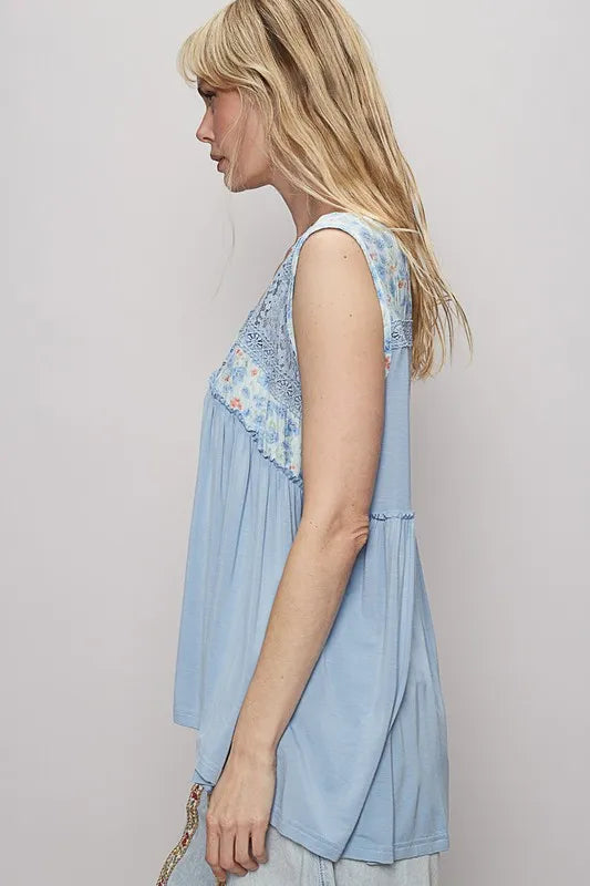 Lace Floral Beachy Boho Top for Women - Summer Boho Chic Blouse with Floral Lace Trim - Perfect for Beach Vacations, Music Festivals & Casual Outings