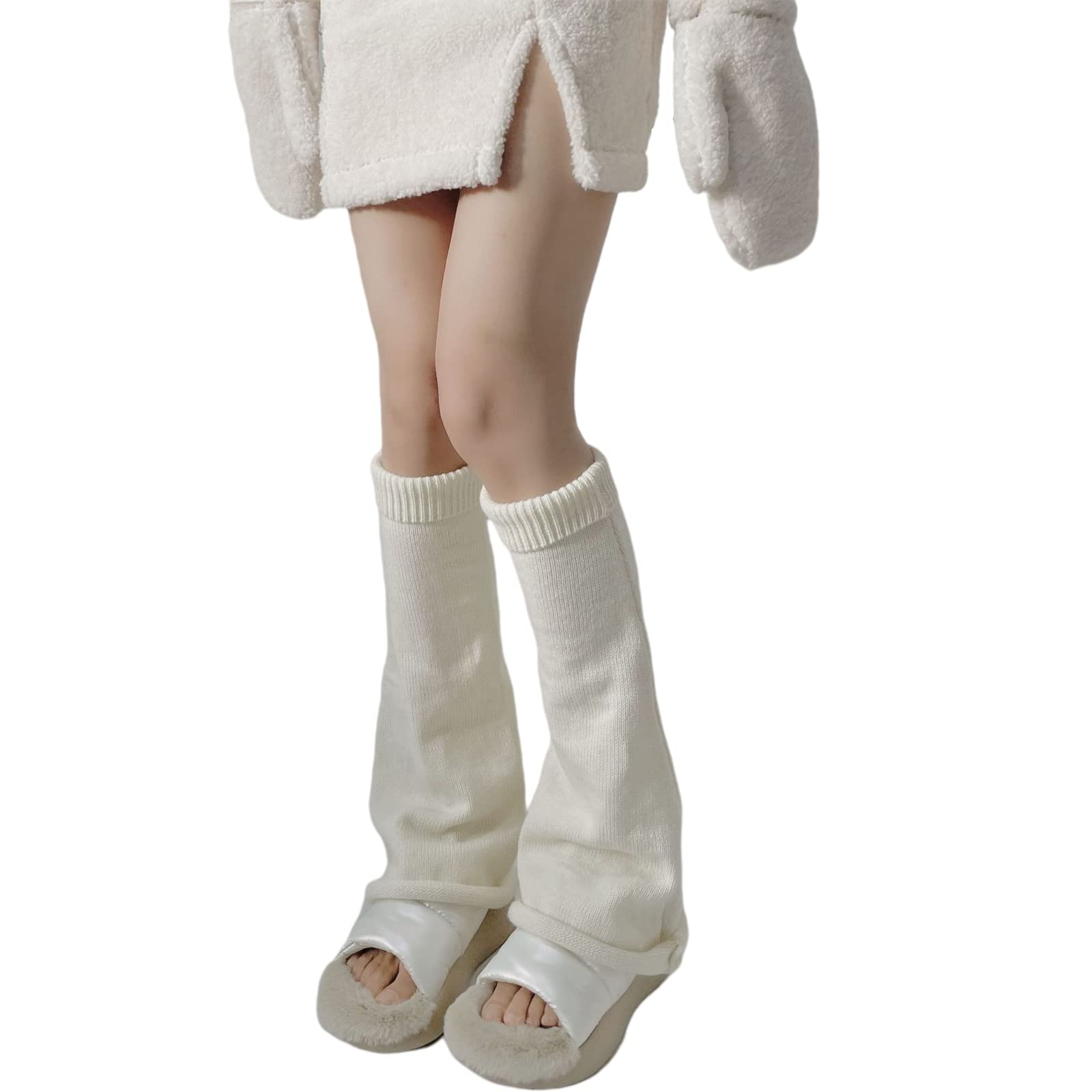 Lunoakvo Women's Japanese Style Kawaii Crochet Wool Leg Warmers - Soft Loose Knit Knee High Boot Socks for Winter Fashion & Cosplay Outfits