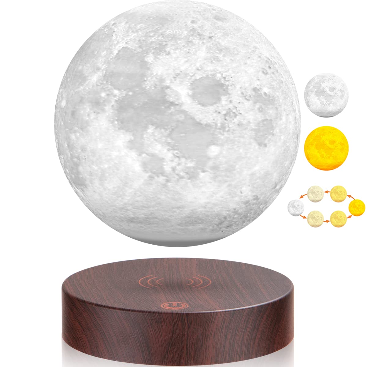 Magnetic Levitation Floating Moon Lamp - 3 Color Modes, Rotating 3D LED Night Light with Touch Control | Home Office Desk Decor, Birthday Gift for Women Men | Bedroom, Nursery, Living Room Ambient Lighting