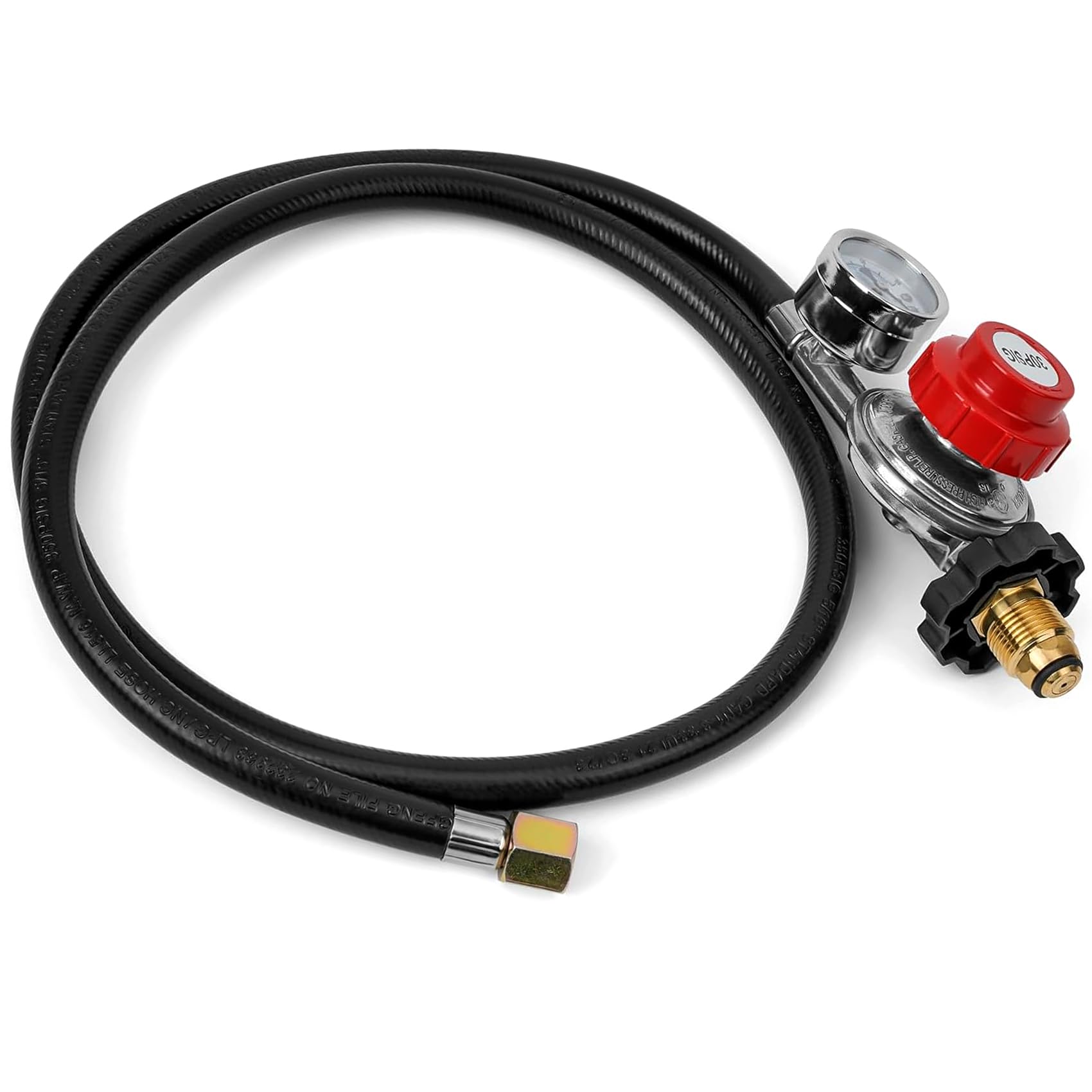 Onlyfire 4Ft High Pressure Adjustable Propane Regulator 0-30 PSI with Gauge POL Connection Hose - Perfect for Gas Grills, Outdoor Fire Pits, Turkey Fryers, Camping Stoves, and Patio Heaters | Ideal for Backyard BBQs, Tailgating & Outdoor Cooking