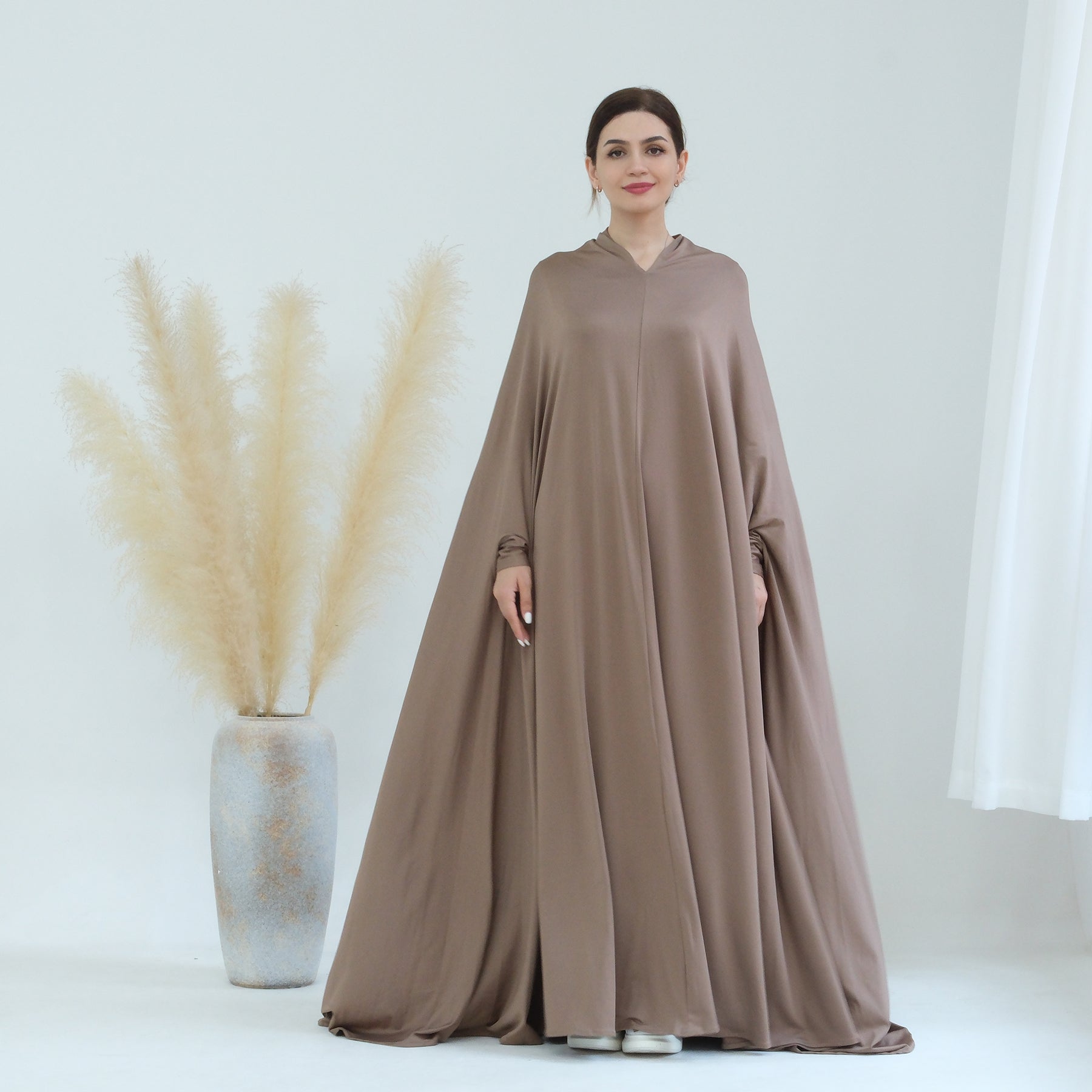 Awra Cape Hijab Combo in Taupe - Modest Muslim Women's Prayer Shawl & Scarf Set for Daily Wear, Prayer, and Special Occasions