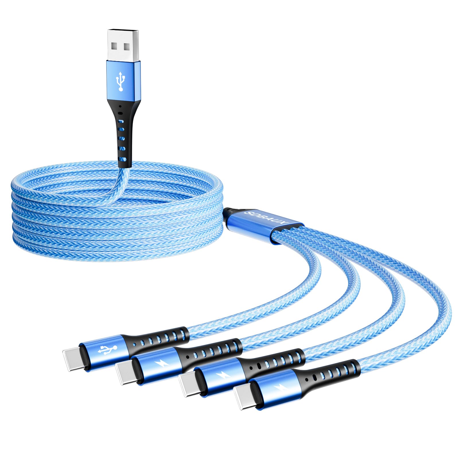 4-in-1 USB A to USB C Fast Charging Cable with QC 3.0 Technology - Compatible with iPhone 15/14/13, Samsung Galaxy, Huawei, Google Pixel, iPad & Nintendo Switch - Perfect for Home, Office & Travel Charging Needs