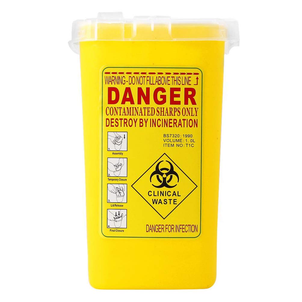 EXCEART 1.2 Gallon Sharps Container - Safe Needle Disposal Box for Medical Waste, Hospitals, Home Use, Clinics & Tattoo Studios - Leakproof Yellow Biohazard Waste Bin | Perfect for Insulin Syringes, Lancets & Medical Sharps Disposal