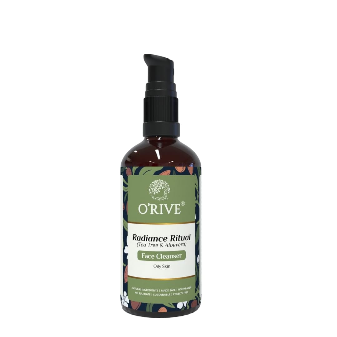 Orive Radiance Ritual Face Wash 50ml - Tea Tree & Aloe Vera Anti Acne Cleanser for Oily Sensitive Skin | Brightening, Oil Control, Blemish Removal | Gentle Daily Facial Cleanser for Clear Skin | Perfect for Morning & Night Skincare Routine
