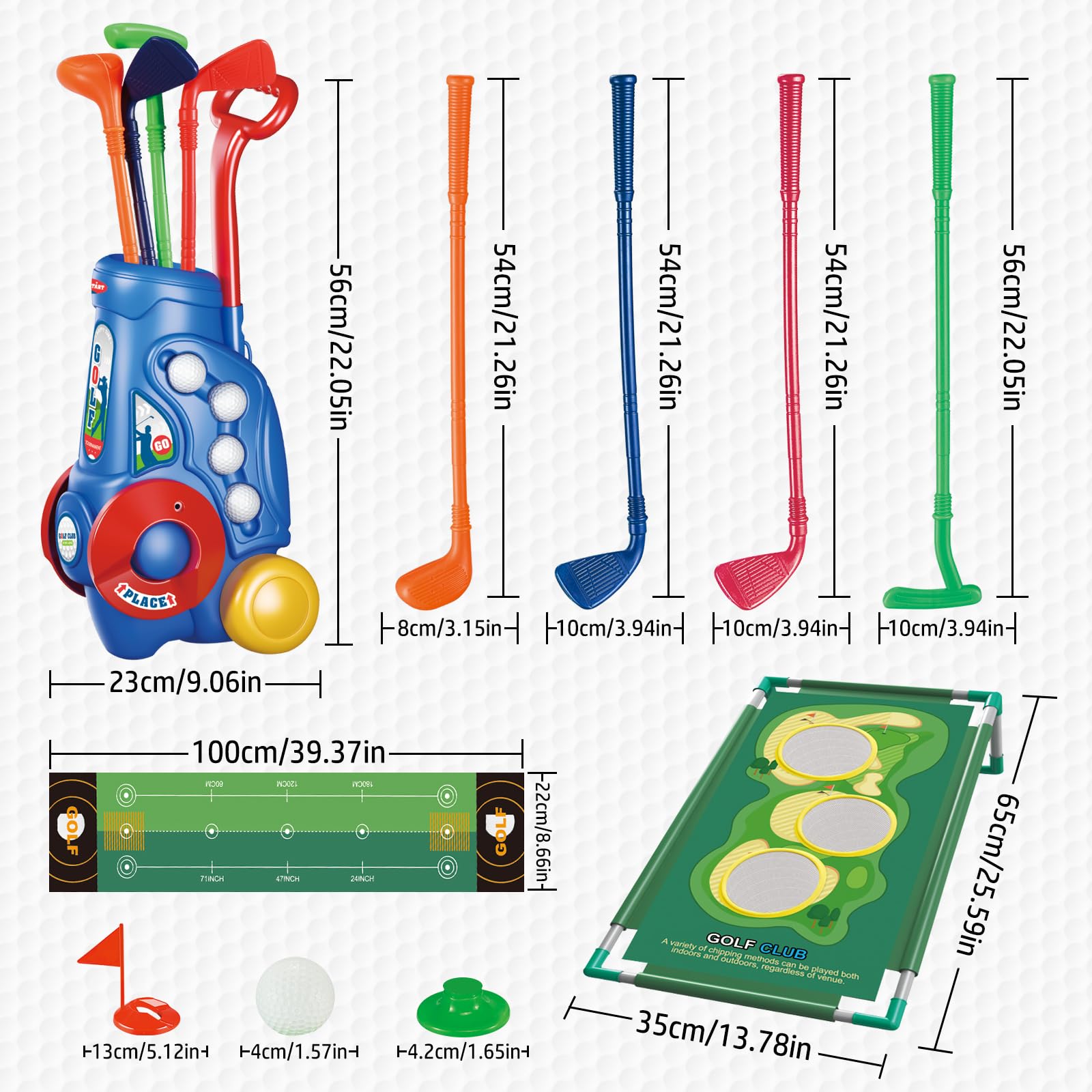2 in 1 Kids Golf Club Play Set with Golf Board, 4 Golf Balls & Clubs - Portable Storage Bin - Perfect Indoor/Outdoor Golf Toys for Toddlers Age 3+ - Ideal Birthday Gift for Boys & Girls - Great for Backyard Play, Birthday Parties & Family Fun Activities