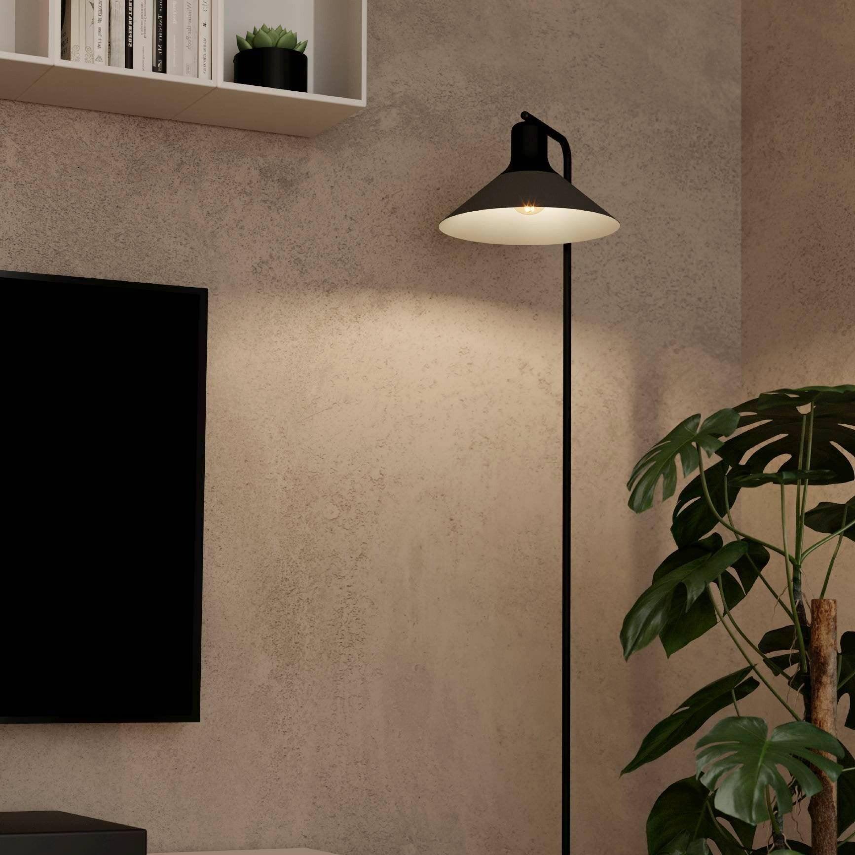Eglo Abreosa Black Metal Floor Lamp with Grey Shade - Modern Lighting for Living Room, Bedroom & Office Decor