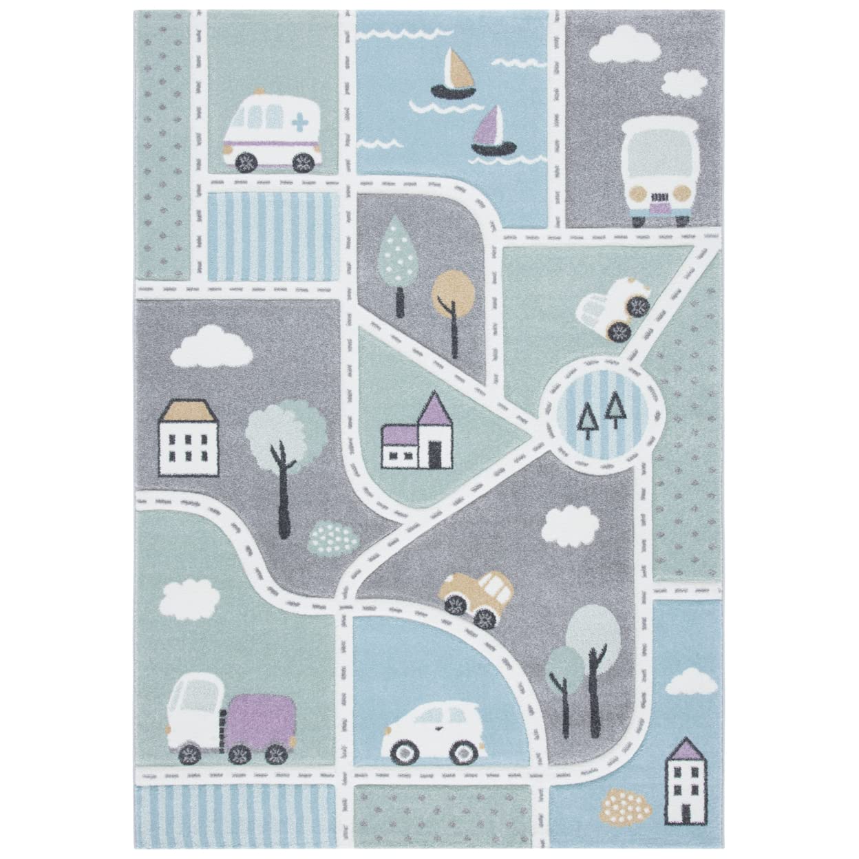 SAFAVIEH Carousel Kids Collection Area Rug - 10' x 14', Grey & Light Blue, Non-Shedding & Easy Care, Durable for High Traffic Areas - Perfect for Boys & Girls Playroom, Nursery, Bedroom, and Kids' Learning Spaces (CRK193F)