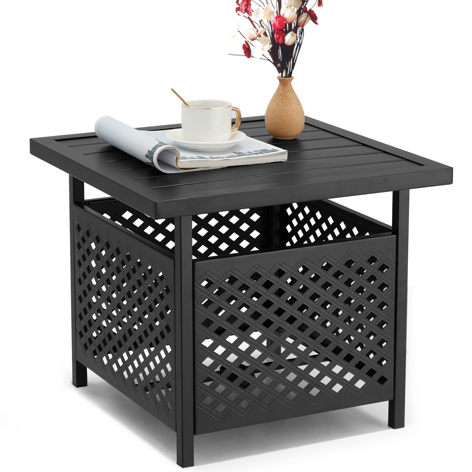 **AECOJOY Outdoor Side Table with Umbrella Hole - Durable Metal Patio Coffee Table for Garden, Poolside & Deck (1.58