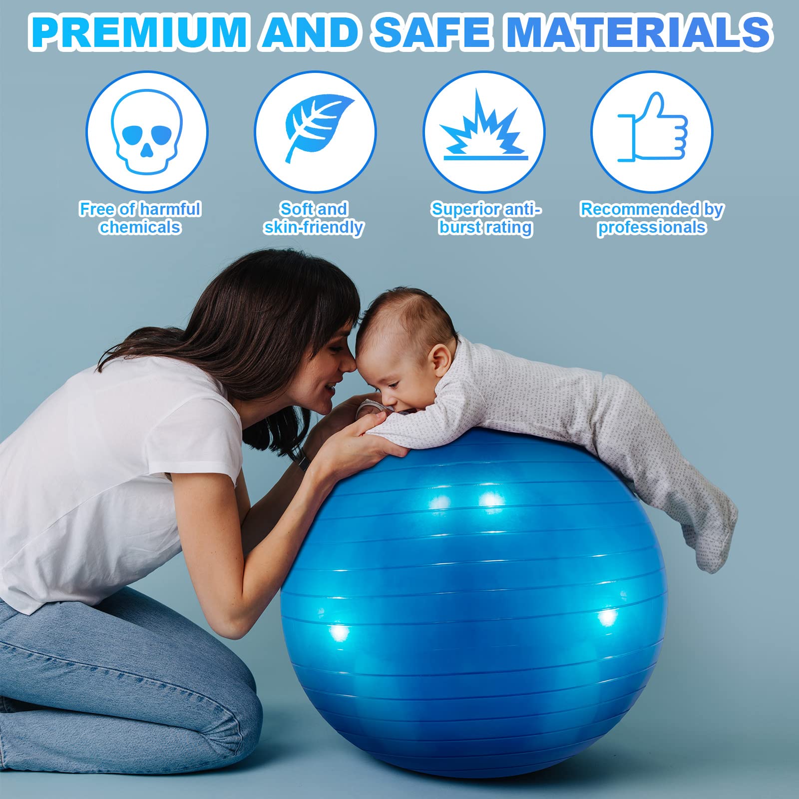 Jexine 6-Pack Yoga Exercise Ball Set - Anti-Burst PVC Stability Ball for Home, Gym & Office - Includes Quick Pump - Perfect for Pregnancy Workouts, Balance Training & Physical Therapy